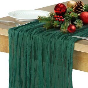 Christmas Table Runner, 10FT Cheesecloth Emerald Green Table Runners 35*120inch